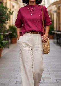 Designer Pink Button-Up Top
