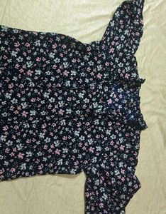 Floral Blue Ruffle Neck Top