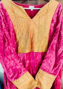 Tjori Pink Velvet Women's Kurta Top