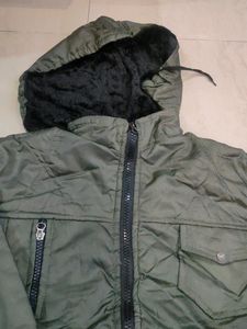 Olive Green Puffer Jacket with Hood