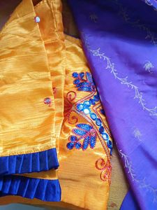 Kanjivaram Purple,Blue Mixed Meena Work Saree