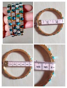 4 piece blue color kundan bangle set (glass materi