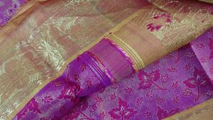 Pink &amp; Gold Saree With Stitched Blouse