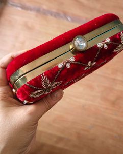 Maroon velvet Handembroidered Clutch