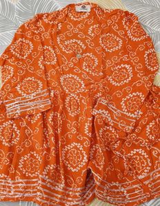 Orange Bandhani Print Kurti