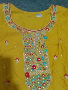 Embroidered Yellow Kurti