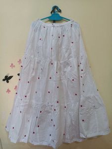 Red Heart White Maxi Skirt