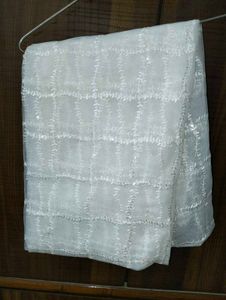 White Embroidered Net Dupatta