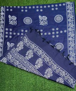 Batik Handloom Saree - Navy Blue