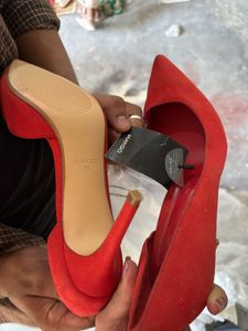 MANGO Suede Red Pumps