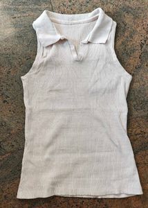 White Ribbed Polo Tank Top