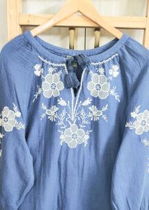 Embroidered light blue Blouse Size-44