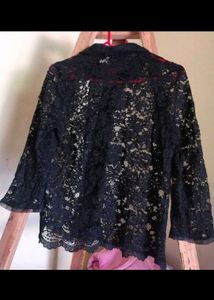 Black Lace Button Up Top