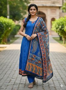 Large -xl size Blue Printed Kurta Set