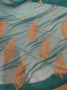 Teal &amp; Gold Leaf Saree