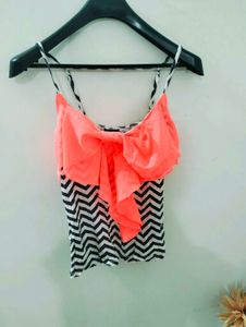 Coral Bow & Chevron Chic Spaghetti Top🎀