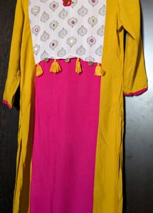 Daily Wear Kurti - Pink & Yellow