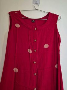 Women&#39;s Cotton Printed Maroon Hand-Print Kurta Set