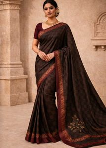 Two Toned Ethnic Saree With Sequins Border