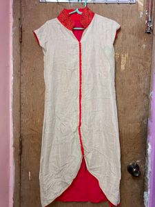 Unique Beige & Red Kurta