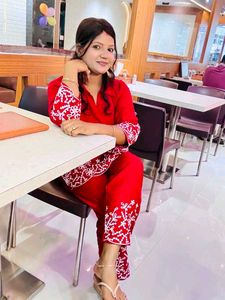 Red Embroidered Kurta Set