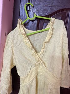 Yellow Ruffle V-Neck Dress