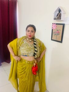 Mustard Yellow Dhoti Saree with Embellished Blouse