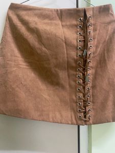 lace up mini skirt brown colour