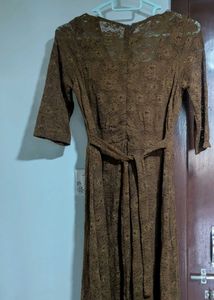 Brown Rose Pattern Mid Dress