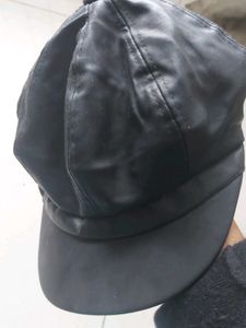 Black Leather Newsboy Cap