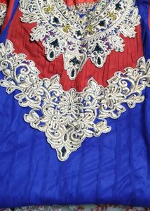 Blue &amp; Red Embellished Anarkali Dress