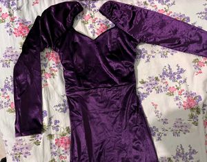 Purple Velvet Long Sleeve Maxi Dress