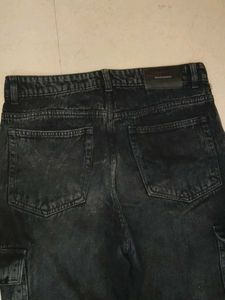 Black Denim Cargo Pants