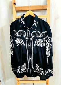 Floral Printed Black Button-Down Shirt-50