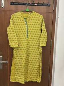 Embroidery Straight Kurti Yellow - L SIZE