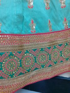 Pista Green Pink Bridal Lehenga Semi Stitched
