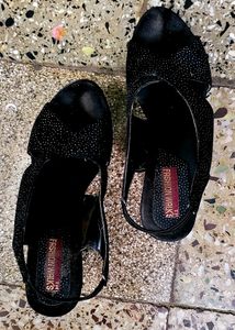 Black Glittered High Heels Sandals