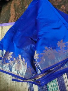 Royal Blue Saree with Silver Border