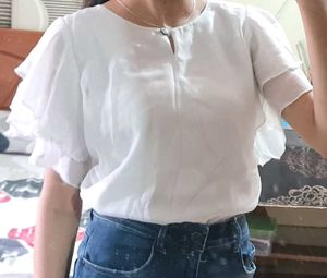 White Ruffle Sleeve Top