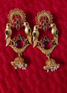 Gold Tone Peacock Jhumka Earrings