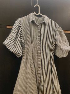 Korean Soft Striped Shirt Dress