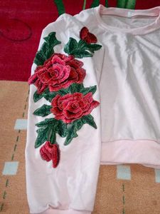 Floral Embroidered Pink Sweatshirt