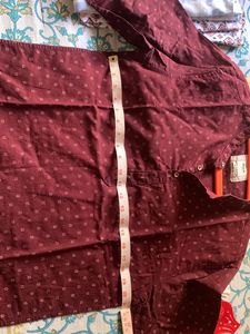 Max Men&#39;s Maroon Patterned Shirt - Large