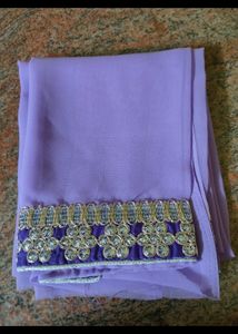 Purple Saree With Heavy Lace Border