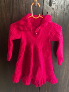 Beautiful Magenta Woollen Frock For Girls