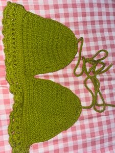 Crochet Halter Top - Olive Green