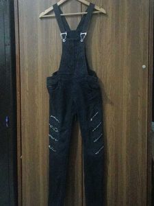 Denim Overalls with Distressed Details