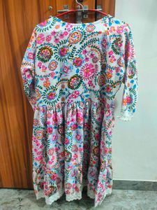 Floral Print Dress with Lace Trim