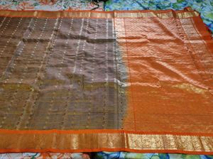 Elegant Orange & Grey Saree