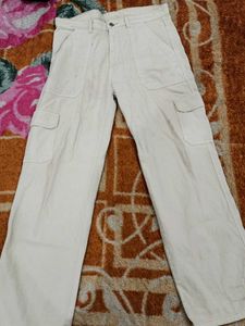 Unisex Beige 6-Pockets denim baggy cargos